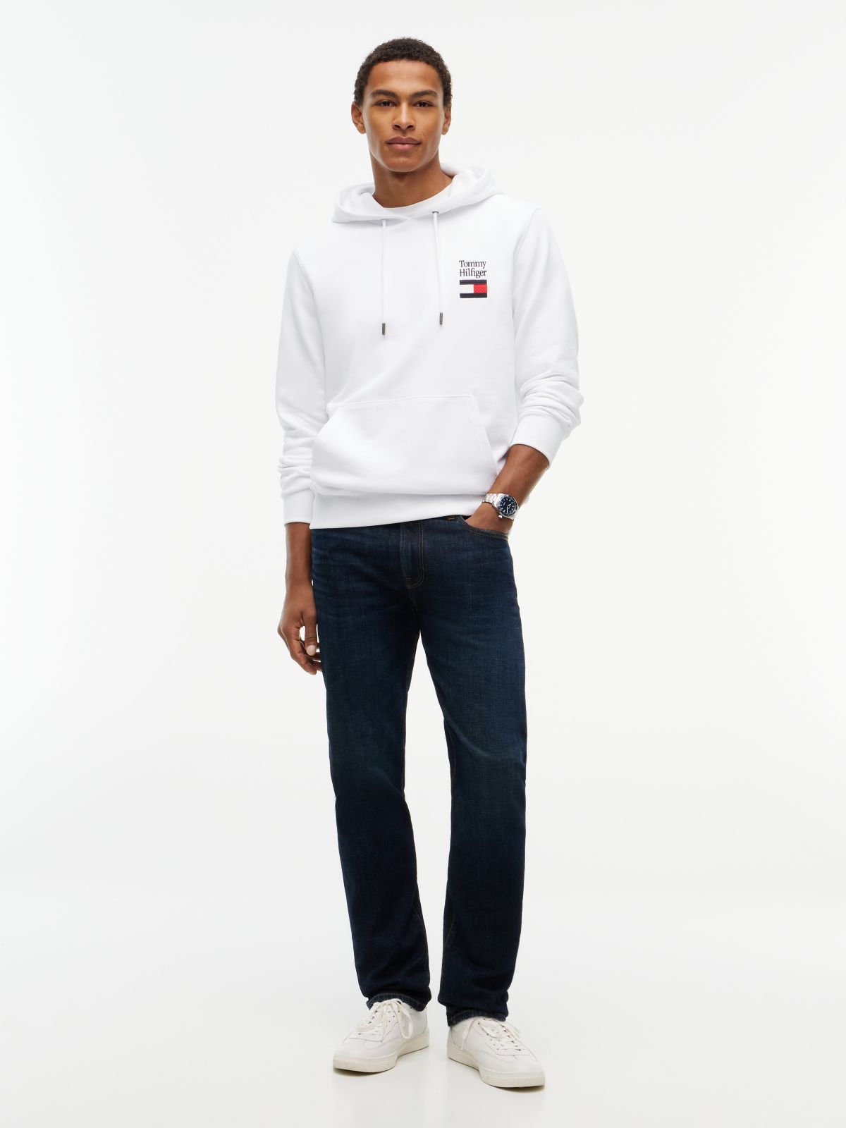 Stack Logo Terry Drawstring Hoody — White