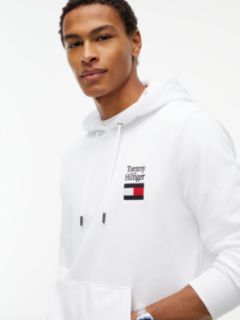 Stack Logo Terry Drawstring Hoody — White 3