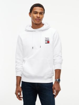 sweat à capuche à cordon et logo empilé white pour hommes tommy hilfiger