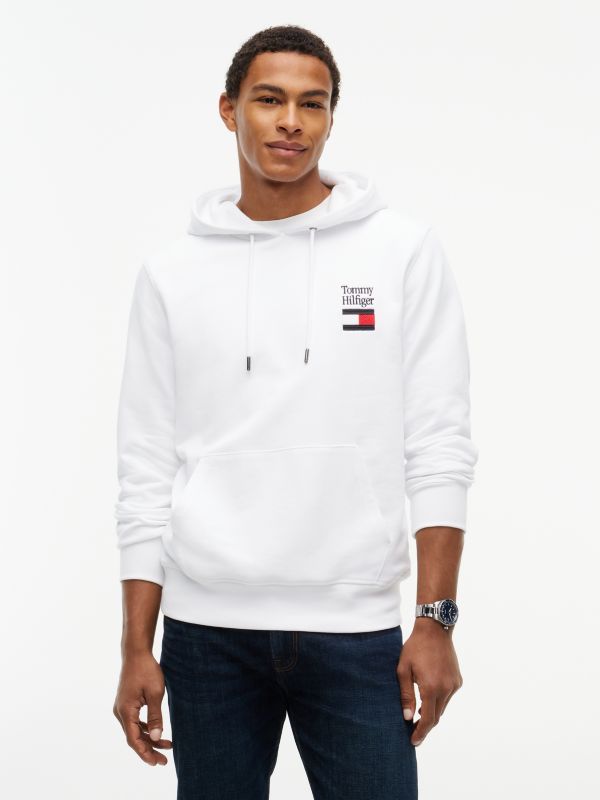 Stack Logo Terry Drawstring Hoody — White