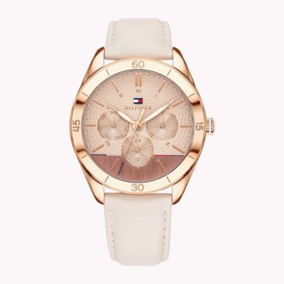 Rose Gold-Plated Concentric Pattern Leather Strap | PINK |