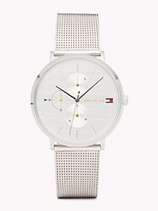 grey triple dial stainless steel watch for women tommy hilfiger