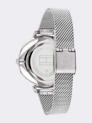 Crystal Embellished Mesh Bracelet Watch Silver Tommy Hilfiger
