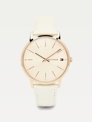 tommy hilfiger watch white leather strap