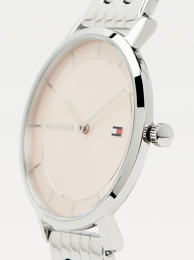 silver silver-tone round dial watch for women tommy hilfiger