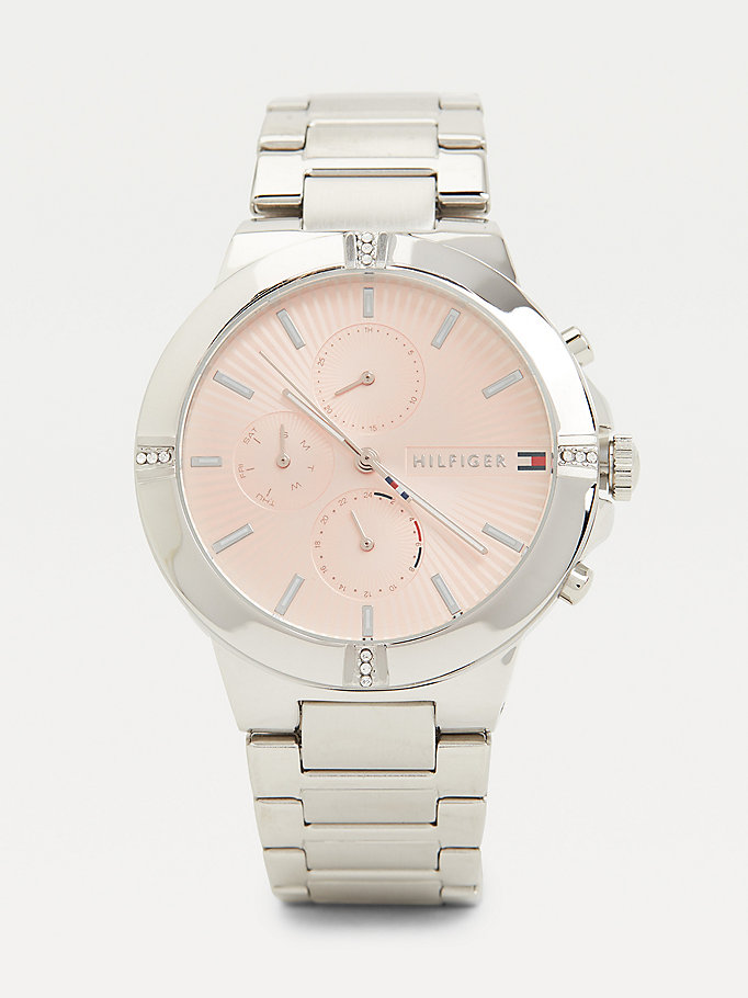pink crystal stainless steel watch for women tommy hilfiger