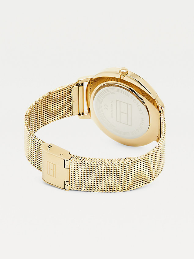 gold verguld horloge met mesh band voor dames - tommy hilfiger