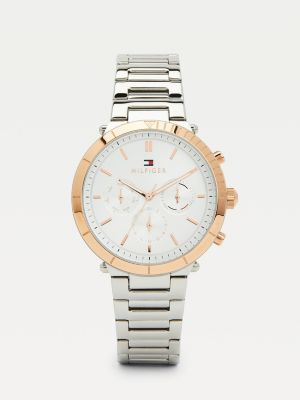 silver two-tone sport watch for women tommy hilfiger