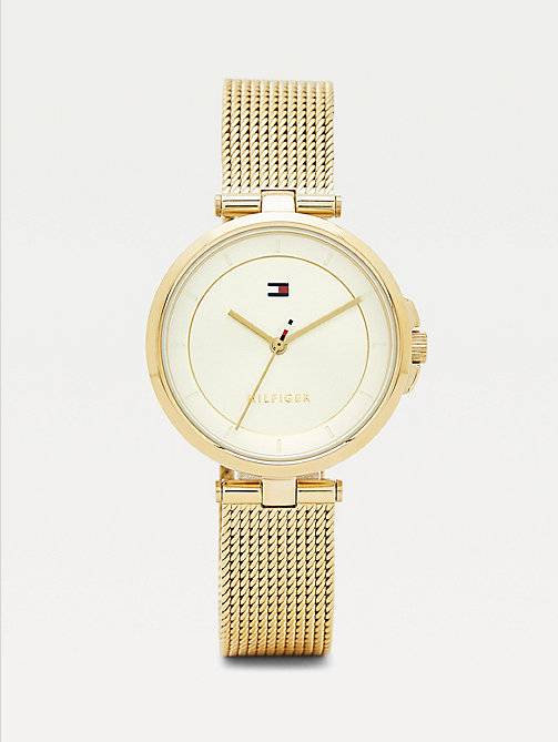 gold goldfarbene ionenplattierte armbanduhr für damen - tommy hilfiger