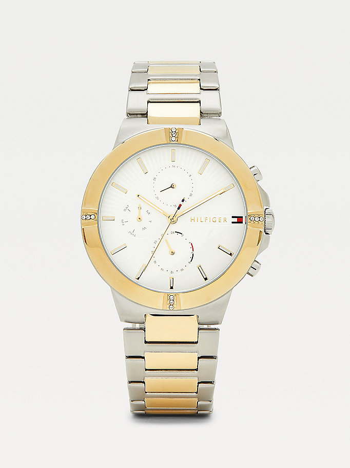 silver crystal two-tone stainless steel watch for women tommy hilfiger