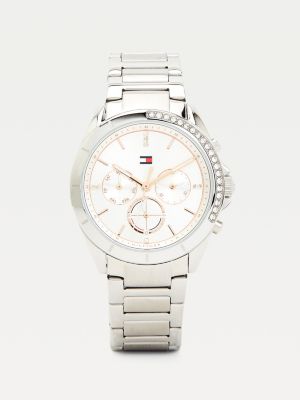 Crystal-Embellished Stainless Steel Watch, Silver