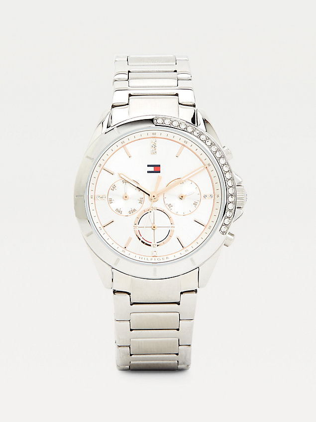 silver crystal-embellished stainless steel watch for women tommy hilfiger