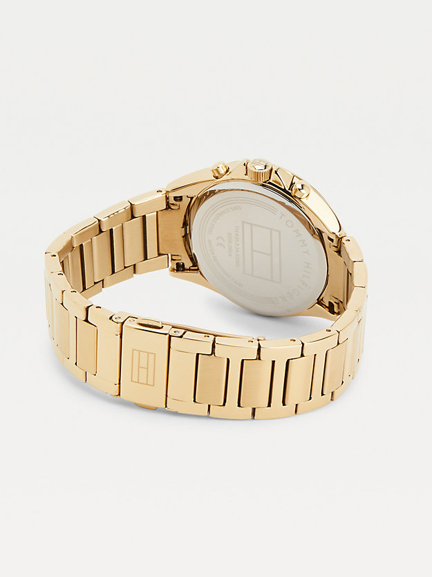 gold vergoldete kristallverzierte armbanduhr für damen - tommy hilfiger