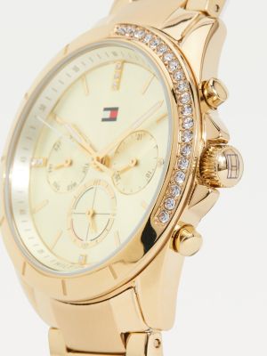 Gold Plated Crystal Embellished Watch Gold Tommy Hilfiger