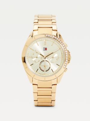 Vergoldete kristallverzierte Armbanduhr | GOLD | Hilfiger