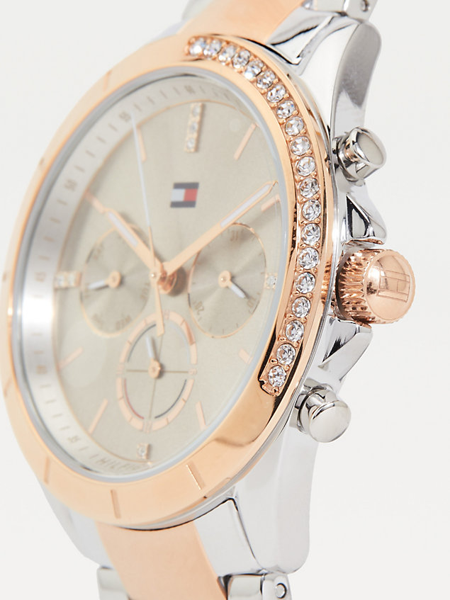 silver tweekleurig horloge met kristallen voor dames - tommy hilfiger