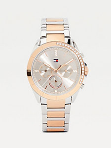 серебристый двухцветные часы с кристаллами для женщины - tommy hilfiger