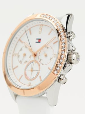 Horloge kristallen en witte rubberen band | WIT Tommy Hilfiger