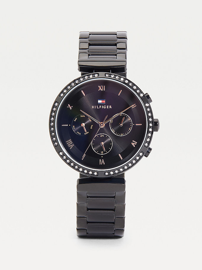 black black ionic-plated steel watch for women tommy hilfiger