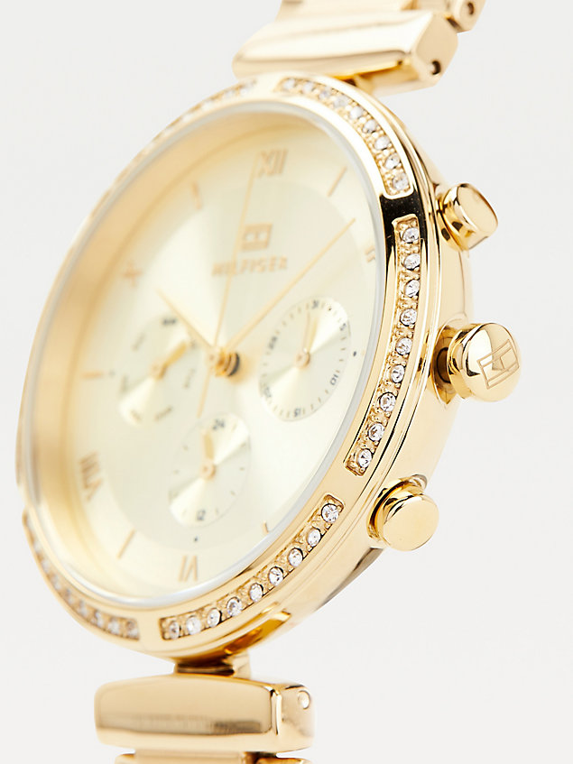 gold gold ionic-plated crystal-embellished watch for women tommy hilfiger