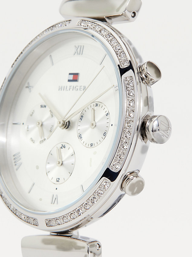 silver roestvrijstalen horloge met kristallen voor dames - tommy hilfiger