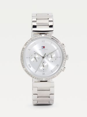 Stainless Steel Crystal Embellished Watch Silver Tommy Hilfiger