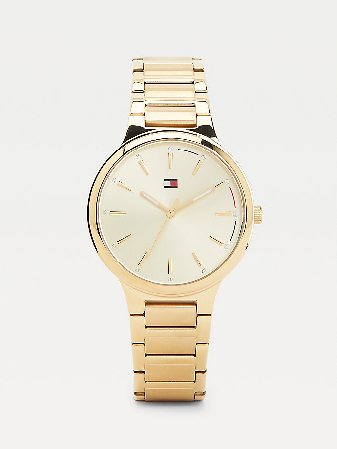 gold gold ionic-plated chain-link watch for women tommy hilfiger