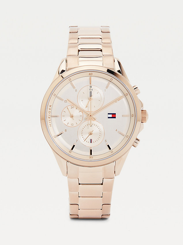 pink multifunctioneel roséverguld horloge voor dames - tommy hilfiger
