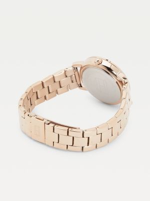 rosa rosévergoldete armbanduhr mit kristallen für damen - tommy hilfiger