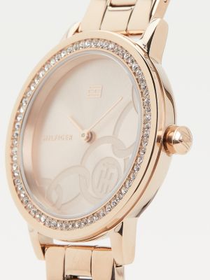 rosa rosévergoldete armbanduhr mit kristallen für damen - tommy hilfiger