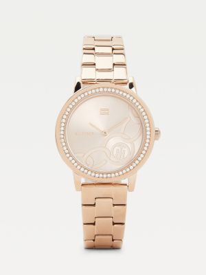 Reloj chapado en oro rosa con cristales, Rosa