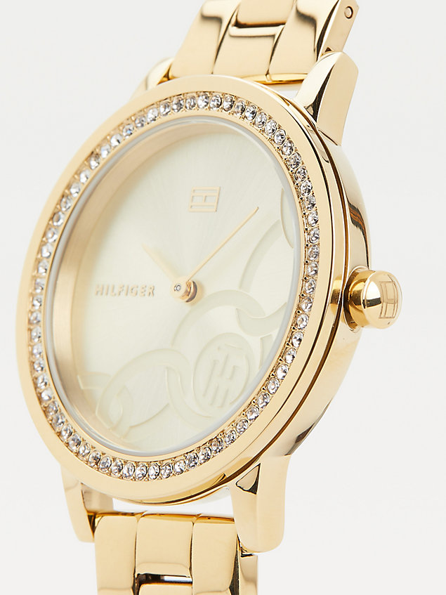 reloj chapado en oro con bisel de cristales gold de mujer tommy hilfiger