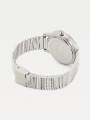 silver edelstahl-uhr mit mesh-armband für damen - tommy hilfiger