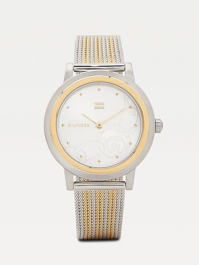 silver two-tone mesh strap watch for women tommy hilfiger
