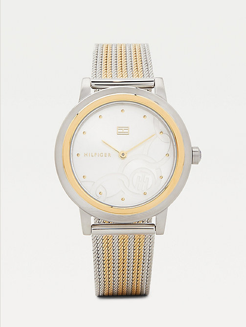 silver two-tone mesh strap watch for women tommy hilfiger