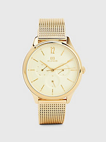 gold gold-tone champagne dial watch for women tommy hilfiger