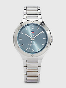 orologio in acciaio con quadrante azzurro argento da donna tommy hilfiger