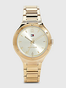 золотой золотистые часы с циферблатом цвета шампанского для женщины - tommy hilfiger