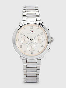 zilver roestvrijstalen horloge met kristallen voor dames - tommy hilfiger