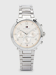 silver kristallverzierte edelstahl-armbanduhr für damen - tommy hilfiger