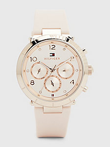 pink carnation gold-tone crystal-embellished watch for women tommy hilfiger