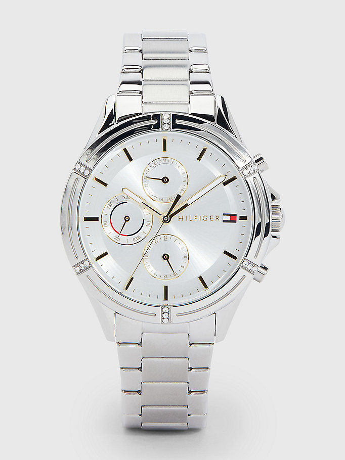 Etched Bezel Crystal-Embellished Stainless Steel Watch | SILVER | Tommy ...