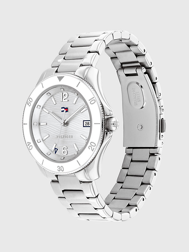 silver silberweiße edelstahl-armbanduhr für damen - tommy hilfiger