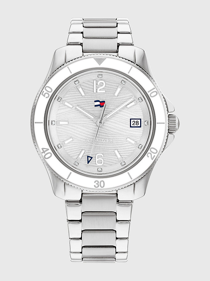 silver stainless steel silver white watch for women tommy hilfiger