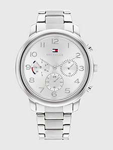 silver stainless steel chain-link strap watch for women tommy hilfiger
