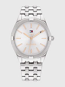 silver bezel detail stainless steel watch for women tommy hilfiger