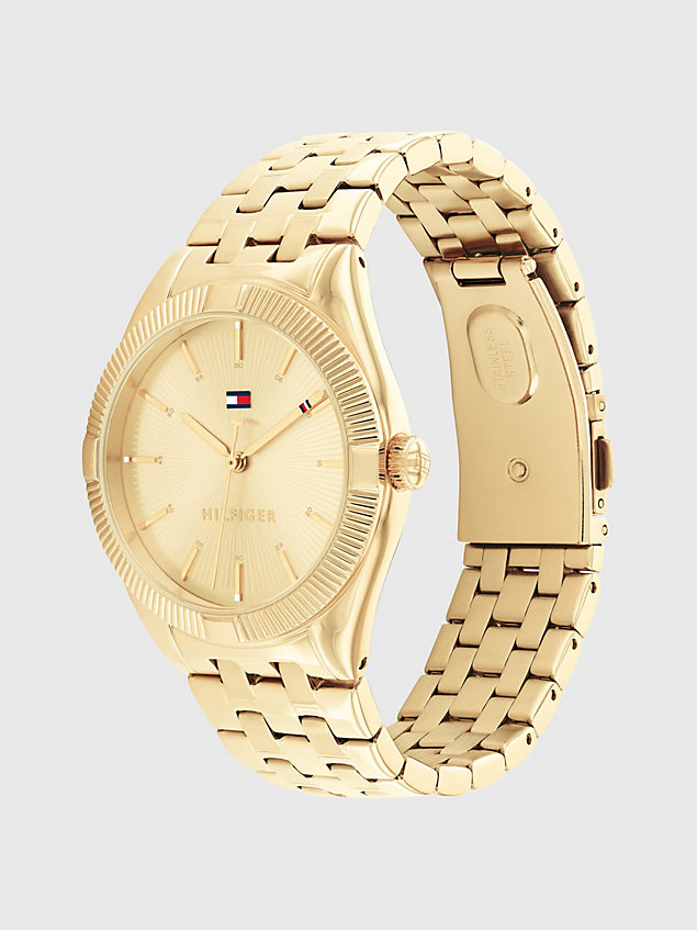 gold vergoldete armbanduhr mit lünetten-detail für damen - tommy hilfiger