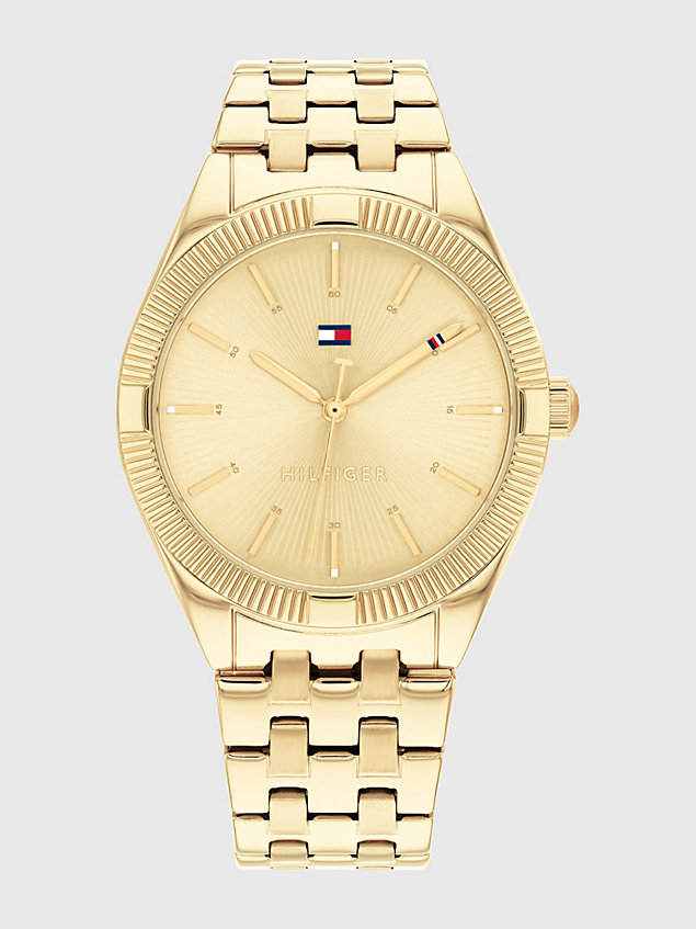 gold vergoldete armbanduhr mit lünetten-detail für damen - tommy hilfiger