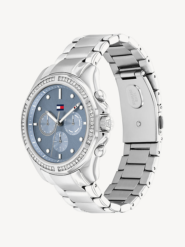 silver stainless steel light blue crystal-embellished watch for women tommy hilfiger