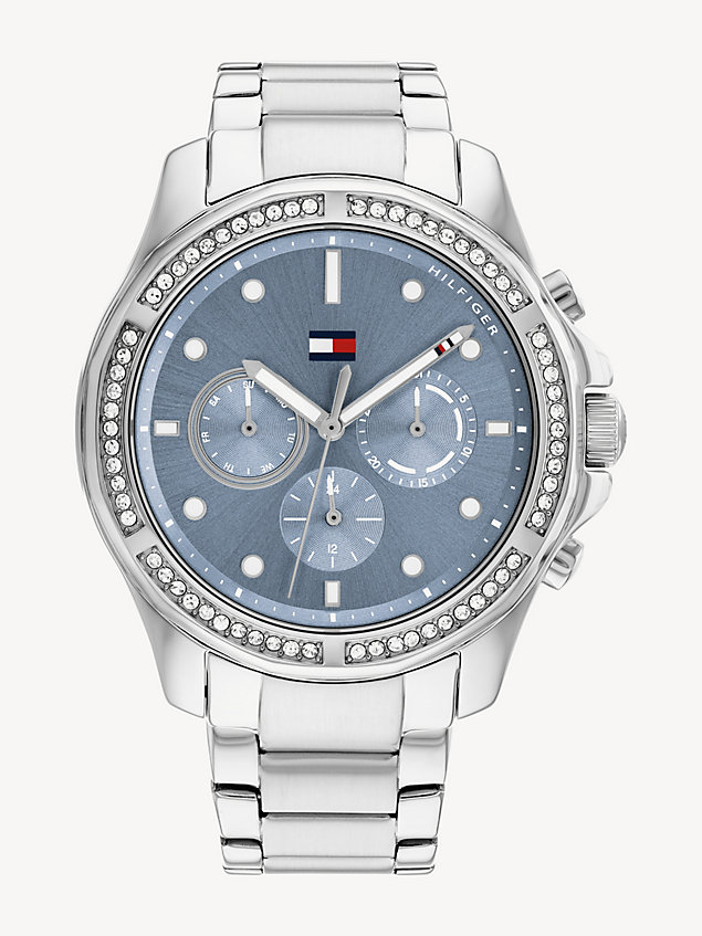 silver lichtblauw horloge met kristallen voor dames - tommy hilfiger